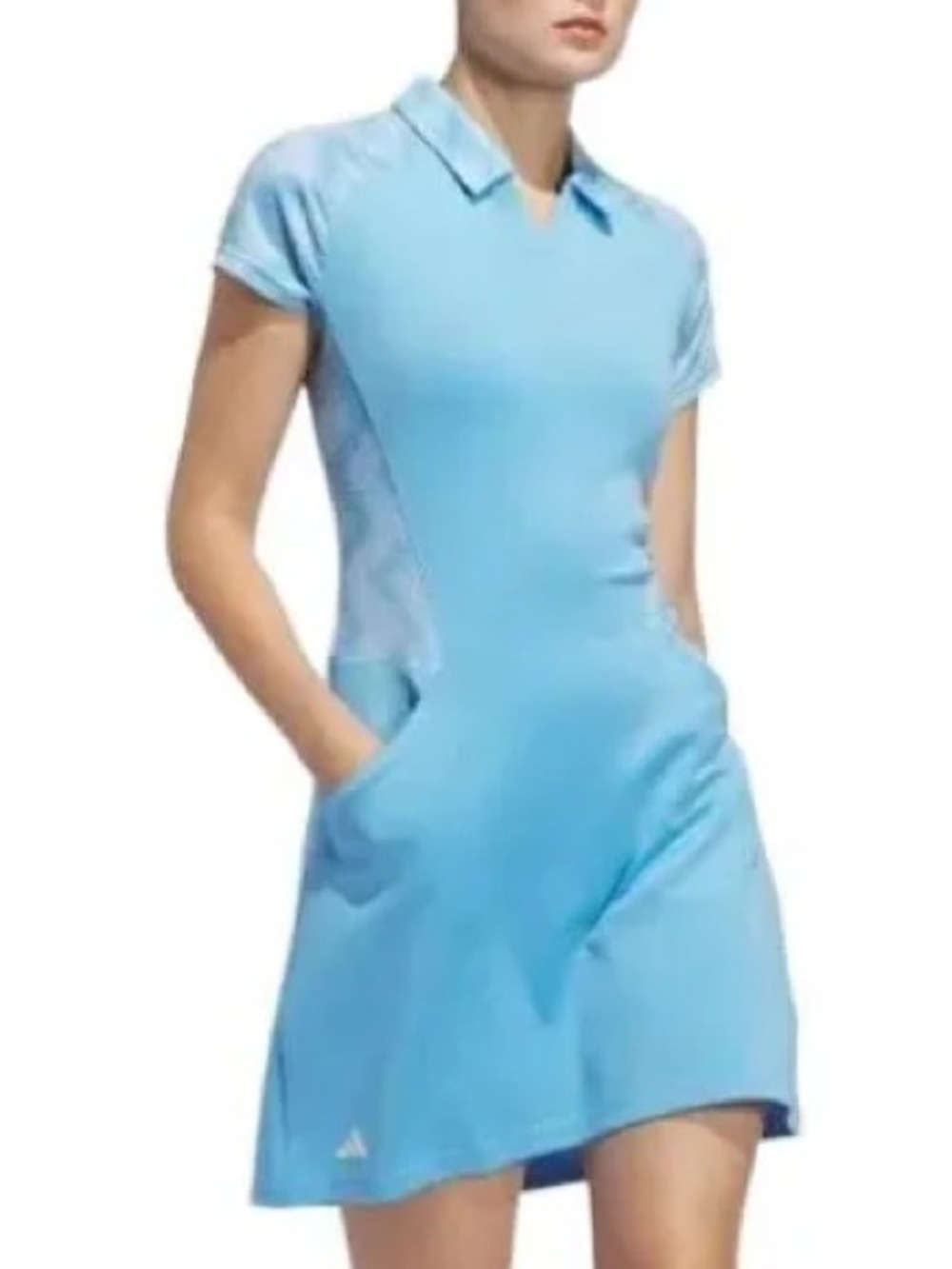Adidas Ultimate365 Short Sleeve Golf Dress medium blue white pockets athletic